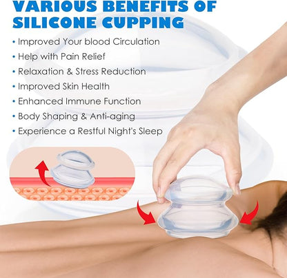 7pcs Cupping Therapy Set-Professional Silicone Cupping, Suitable for Facial Body Massage/Deep Myofascial Release/Pain Relief/Muscle Relaxation & More (Clear,7pcs)