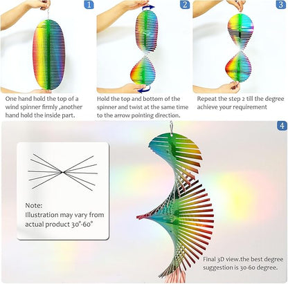 Wind Spinner Rainbow Wave Wind Spinners for Yard and Garden,15in Hanging Kinetic Yard Art Wind Sculpture,3D Wind Spinners Outdoor & Indoor Rainbow Helix Garden Decor Christmas Ornaments