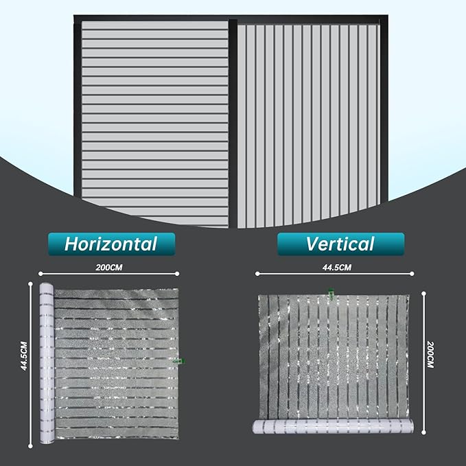 Window Privacy Film, Stripe Window, Film Static Cling, Anti UV, Heat Control, Ideal for Home Shower Office Glass Door (Stripes Pattern, 17.5X78.7Inch)