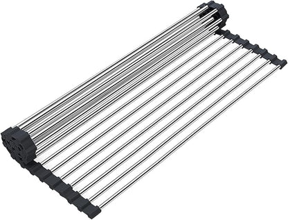 Searik Dish Drying Rack Roll Up Sink Drying Rack, Over The Sink Dish Rack Multi-Use Stainless Steel Dish Drainers Heat Resistant Mat for Drying Draining Trivet (17.7"x13.8")