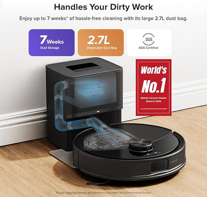 roborock Q10 S5+ Robot Vacuum and Mop with Self-Emptying, 10,000Pa Suction, Upgraded from Q8 max+, Obstacle Avoidance, Sonic Mopping, Dual Anti-Tangle Design, Auto Mop Lifting, Ideal for Pet Hair