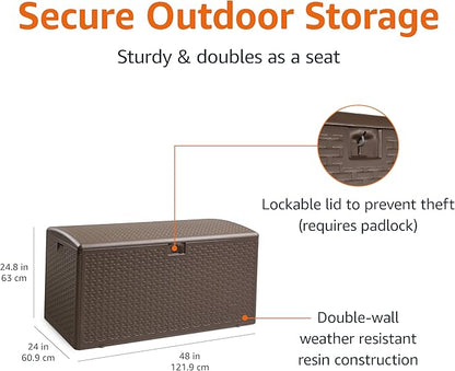 Amazon Basics Outdoor Organization & Storage Deck Box with Lid, 99 Gallon, Brown