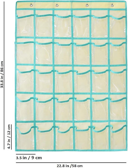 Classroom Pocket Chart for Phone Calculator Holder Over The Door Hanging Closet Jewelry Organizer with 30 Clear Pockets (BEIGE)