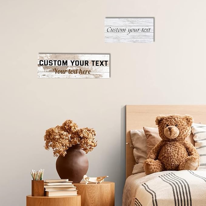 LZIMU Custom Text Signs Wall Decor Personalized Canvas Quote Family Sign Wall Art Wood Background Rustic Farmhouse Decor Framed (10"x30")