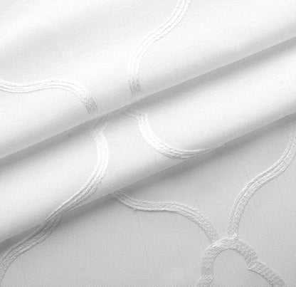 MIUCO Moroccan Embroidered Semi Sheer Curtains Faux Linen Grommet Window Curtains for Bedroom Living Room 95 Inches Long 2 Panels, Pure White