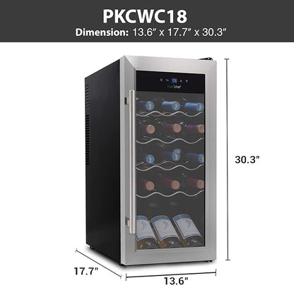 NutriChef PKCWC18 Slim Wine Fridge 18 Bottle Mini Beverage Chiller Adjustable Temp Control, 30x13x17 IN, Black
