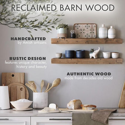 Urban Legacy Reclaimed Barnwood Planks | Floating Shelves for Wall w/Flush Mount Shelf Bracket Set Included | Set of 2 (Natural, 30"x 4.5"x 2")