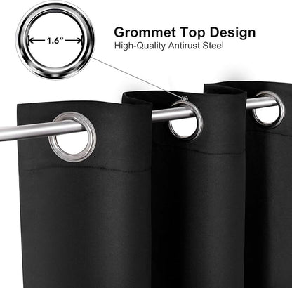 ChrisDowa Grommet Blackout Curtains for Bedroom and Living Room - 2 Panels Set Thermal Insulated Room Darkening Curtains (Black, 38W x 54L)