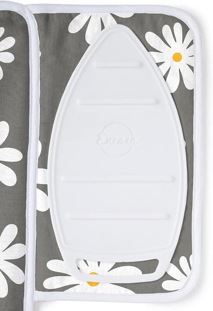 Encasa Homes Ironing Mat/Pad (Small 28"x20") with 3mm Padding & Silicone Iron Rest for Steam Pressing on Tabletop or Bed - Heat Resistant, Portable, Quilting & Travel Blanket - Daisy Grey