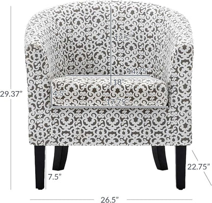 BELLEZE Accent Barrel Chair, Linen Round Chair Club Tub Sofa Corner Chair with Flared Legs and Cozy Soft Padding for Living Room Bedroom Waiting Room - White & Brown