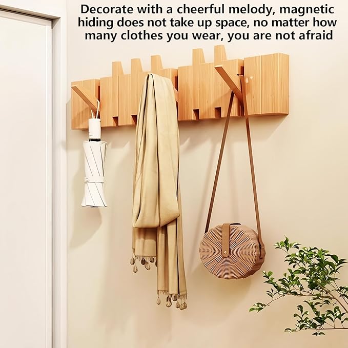 Wall Mounted Piano Key Hanger | Flip Style Hook | Entrance Wall Art Hook, Made of Oak Wood (3 Times Painted, 4 Times Polished) (Beech, 4Hooks)