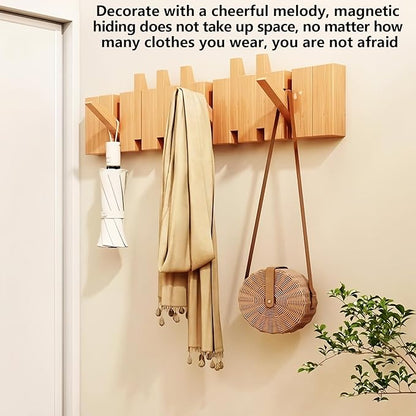 Wall Mounted Piano Key Hanger | Flip Style Hook | Entrance Wall Art Hook, Made of Oak Wood (3 Times Painted, 4 Times Polished) (Beech, 8Hooks)