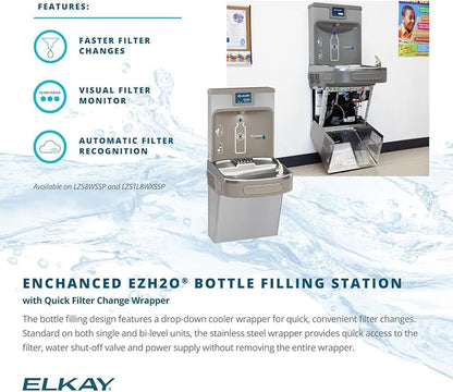 Elkay LZSTL8WSSP Enhanced Bottle Filler & Bi-Level ADA Cooler Refrigerated Stainless High Capacity Lead Drop Down Wrapper