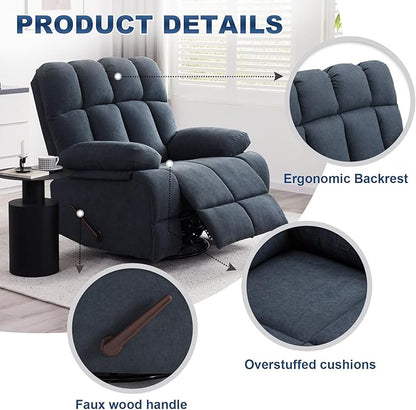 2PCS Oversized Recliner Chair, 360° Swivel Rocker Recliner for Big Man, Extra Wide Manual Recliner, Overstuffed Soft Rocking Sofa Chair for Living Room(Grey)
