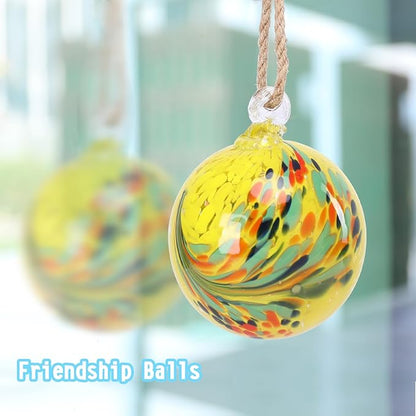 VCUTEKA Hanging Garden Gazing Ball, Hand-Blown Glass Witch Ball for Outdoor Garden Décor, 6" Yellow Swirl
