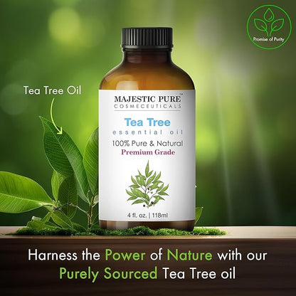 Majestic Pure Tea Tree Essential Oil with Glass Dropper - Huge 4 Fl Oz - 100% Pure and Natural Tea Tree Oil - Premium Grade Essential Oils for Diffuser, Aromatherapy, Soap and Candle Making