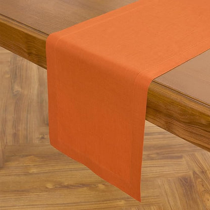 Solino Home Linen Table Runner 72 Inches Long - 100% Pure Linen Persimmon Orange Dining Table Runner 14 x 72 Inch for Fall, Autumn, Halloween, Thanksgiving - Fete