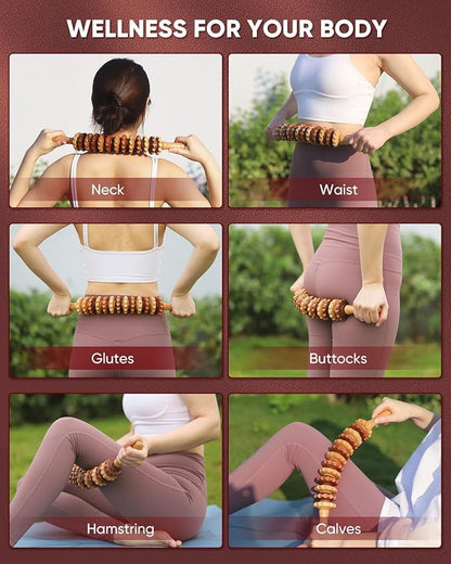 ONUEMP Wood Therapy Massage Tools, Wooden Bend Waist Thigh Massager & Muscle Roller Stick, Maderoterapia Colombiana Kit for Lymphatic Drainage, Anti Cellulite, Body Contouring/Shaping, Deep Tissue