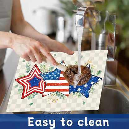 Veterans Day Placemats Set of 6 4th of July Patriotic American Flag Stars Plastic Table Mats Eucalyptus Election Day Memorial Place Mats Table Decoration for Indoor Outdoor Party Kitchen Dining