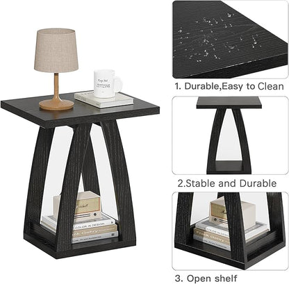 End Tables Living Room, Side Table Beside Sofa, Nightstand for Bedroom, Couch Side Table with Shelf, Modern End Table for Living Room, Black End Table Set of 2