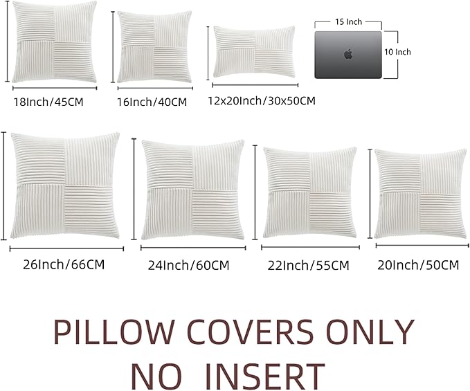 Fancy Homi 2 Packs Cream White Decorative Throw Pillow Covers 16x16 Inch for Living Room Couch Bed Sofa, Rustic Farmhouse Boho Home Decor, Soft Corss Patchwork Corduroy Textured Cushion Case 40x40 cm