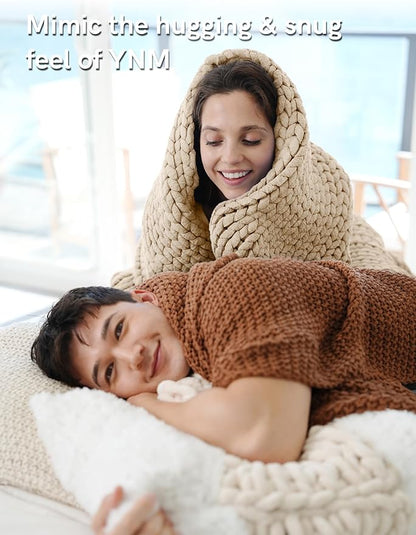 YnM Chunky Throw Blanket, Medium-Weight, Hand Knitted, Skin Friendly, Ventilated and Breathable, Machine Washable, Home Décor Piece for Couch, Sofa and Bed (Beige, 60x80 Inch)