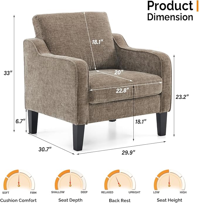 VINGLI Accent Chairs Set of 2 Living Room Chairs Light Brown Reading Chair for Bedroom Scooped Arm Chair Mid Century Modern Accent Chairs Upholstered Comfy Chair for Apartment, Waiting Room
