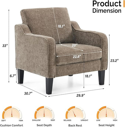 VINGLI Accent Chairs Set of 2 Living Room Chairs Light Brown Reading Chair for Bedroom Scooped Arm Chair Mid Century Modern Accent Chairs Upholstered Comfy Chair for Apartment, Waiting Room