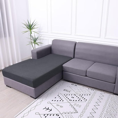 hyha Waterproof Couch Cushion Covers, Sectional Sofa Cushion Slipcovers L Shape, Thick Stretch Jacquard Fabric, Washable Chaise Lounge Cover with Elastic Bottom (1 Piece for Chaise, Grey)