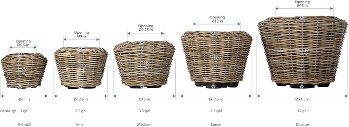 Rattan Kobo Indoor Outdoor Planter Basket with Plastic Pot X Small 1 Gallon Soil Capacity