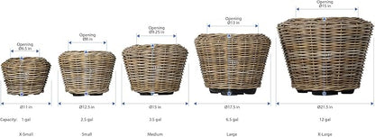 Rattan Kobo Indoor Outdoor Planter Basket with Plastic Pot Large 65 Gallon Soil Capacity