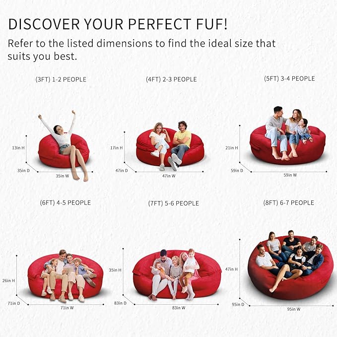 Bean Bag Chair for Adults 7FT,Soft Removable Cover for Teens/Girls Bedroom,Fluffy Giant Round Floor Beanbag Lounger Chairs (No Filler,Big Red)