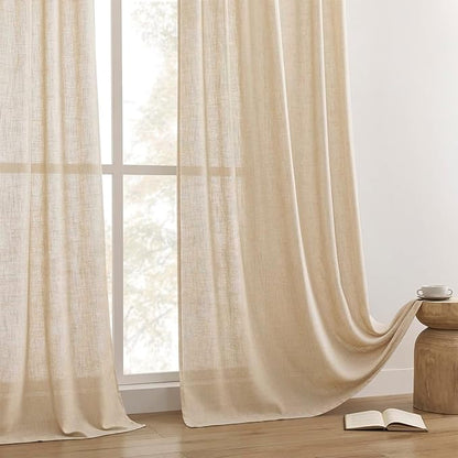 Joydeco Linen Curtains 96 Inch Length 2 Panel Sets,Light Filtering Curtains for Bedroom 52 Inch Wide Living Room Drapes with Back Tabs & Rod Pockets (W52 x L96 Inch, Ecru)