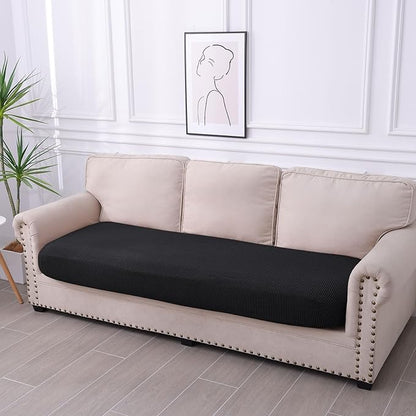 hyha Waterproof Couch Cushion Covers for Pets, Non Slip Sofa Seat Cover for Dogs Washable, Soft Thick Stretch Jacquard Fabric, Sofa Slipcovers with Elastic Bottom (1 Piece for Large, Black)