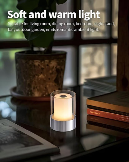 LED 4" inch Touch Night Light for Nursery Baby Kids Set of 2 (Chrome), Small Outdoor Waterproof Lamp for Bathroom Camping, Rechargeable Cordless Table Lamp for Bar Bedside Restaurant Gifts