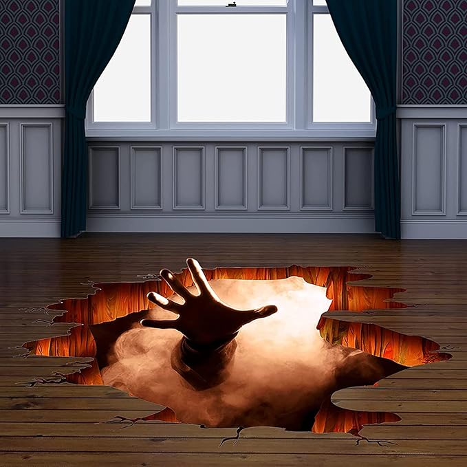 Scary Halloween Floor Decals 3D Stickers for Wall, Ghost Hand Scratching Art Decorations, Removable Vinyl Decor Posters for Bar Pub Spooky Party Supplies