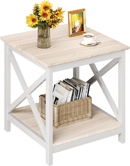 ChooChoo End Table, 24 Inch End Table with 2-Tier Storage Shelf, Side Table for Living Room, Wood Nightstand for Bedroom, Office, Oak