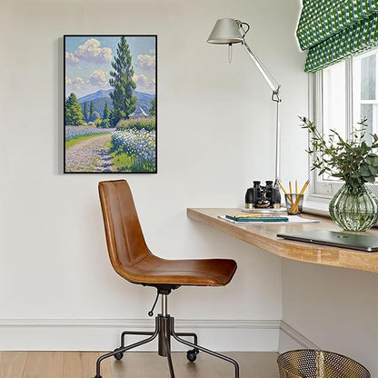 Countryside wildflowers landscape canvas poster natural plant flower artwork retro pastoral flower path suitable for farmhouse decoration