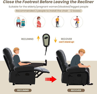 Oversized Power Recliner Chair 350lb with Hidable Cup Holders, Extra Wide Large Big Electric Recliner Chair with Lumbar Support Pillow Nursery Chair Living Room (Power, BROWN-6001)