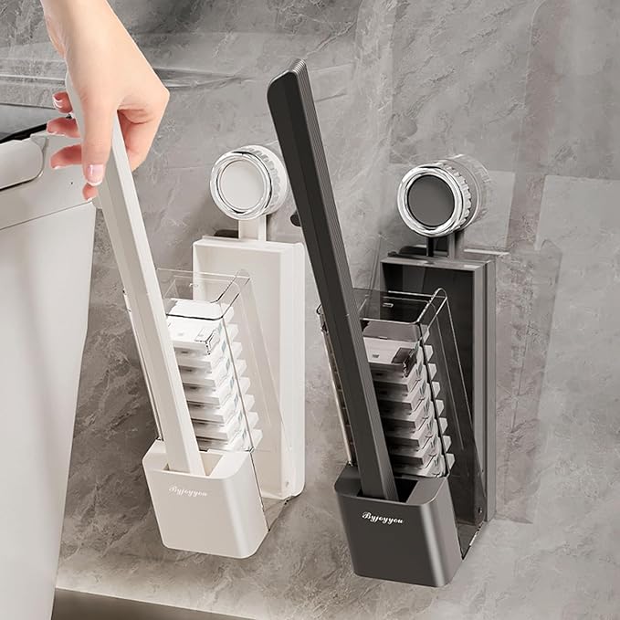 Disposable Toilet Brush with Replaceable Heads, Wall-Mounted Holder, Hygienic Bathroom Cleaning Tool (32 Refills)