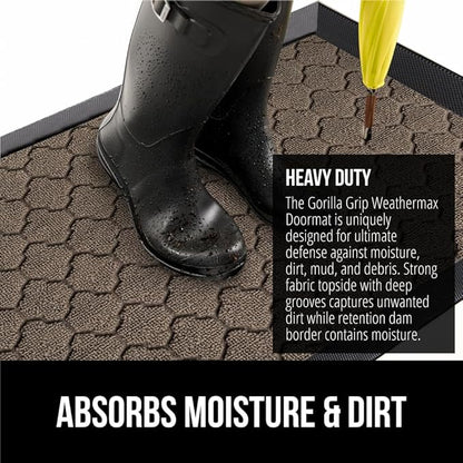 GORILLA GRIP 100% Waterproof All-Season WeatherMax Doormat, 60x24, US Designed Natural Rubber, Stain and Fade Resistant, Low Profile Indoor Outdoor Door Mats, Easy Clean Patio Mat, Latte Quatrefoil