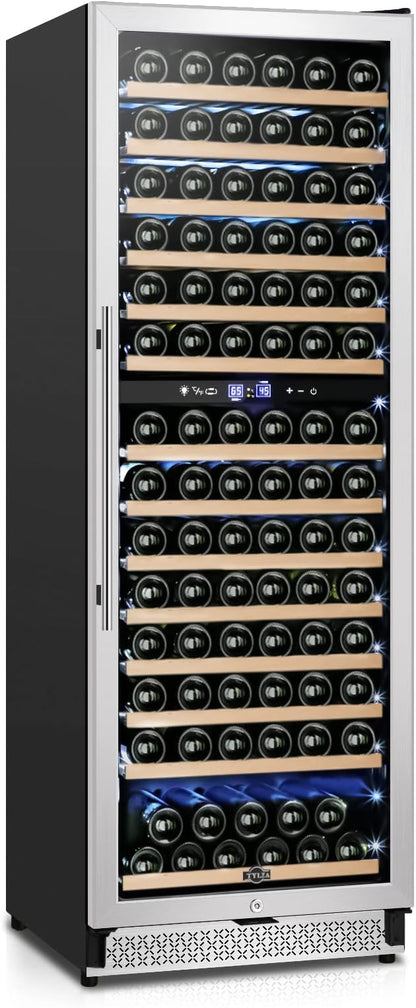 Tylza 24 Inch Wine Fridge Dual Zone, 180 Bottle Wine Cooler Refrigerator With Stainless Steel and Professional Compressor, Fast Cooling Low Noise and No Fog Built-in or Freestanding