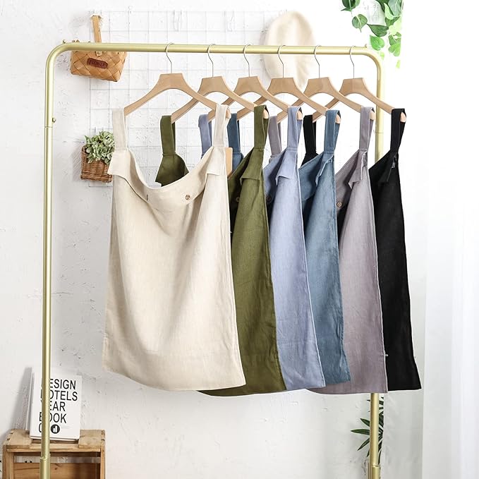 Linen Hanging Laundry Bag, 100% Linen Over The Door Laundry Hamper with Buttons and Zipper, Space Saving Door Hampers for Laundry Dirty Clothes Home Travel, Black