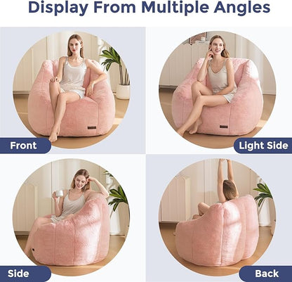 MAXYOYO Bean Bag Chair, Comfy Bean Bag Sofa with Back Support, Faux Fur Bean Bag Chair for Adults and Kids, Stuffed Floor Sofa for Living Room, Bedroom, Apartment, Pink
