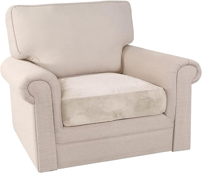 PrinceDeco Stretch Velvet Couch Cushion Cover,Soft Fitted Cushion Slipcover for Chair Cushion Furniture Protector Seat Cushion Sofa Cover Width Up to 29.5", Ivory
