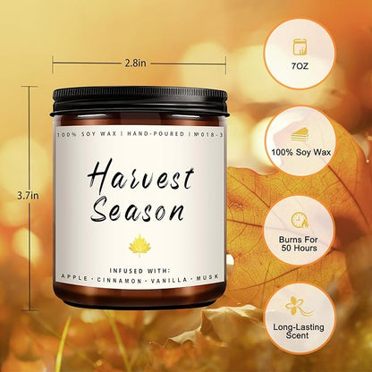 Fall Candle - Harvest Season Scented Candle, Fall Soy Candles for Home Decor, 7 oz Natural Soy Wax – Long-Lasting Autumn Candles, Aromatherapy Gift for Women & Thanksgiving, 7oz