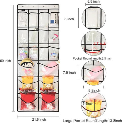 2 Pack Extra Large Hanging Crystal Clear Over Door Shoe Organizers, Closet Shoe Rack Organizer, 12+6 Pockets, 8 Hooks, White (59" x 21.6")