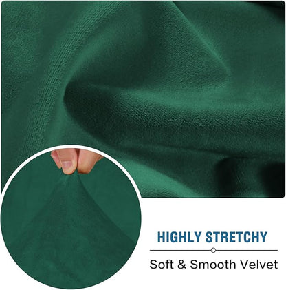 H.VERSAILTEX Velvet Stretch Couch Cushion Cover Plush Cushion Slipcover Cushion Furniture Protector Seat Cushion Sofa Cover (2 Piece Large Sofa Cushion Covers, Vintage Green)