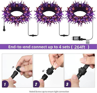 HOME LIGHTING Halloween Lights, 66FT 200 LED Plug in Green Wire String Light, 8 Lighting Modes Waterproof Fairy Mini Lights for Indoor Outdoor Christmas Wedding Party Decorations (Orange & Purple)