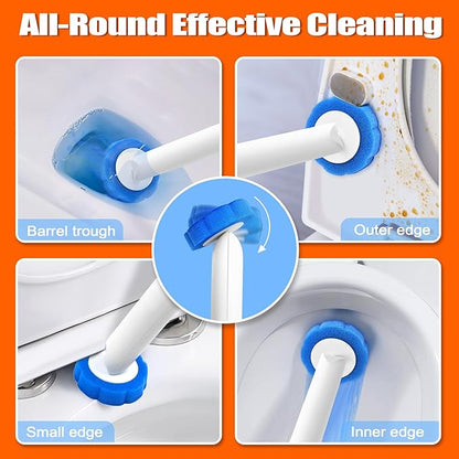 JEHONN Disposable Toilet Brush with Tweezers, Toilet Bowl Wand Holder Set with 42 Cleaner Refills, Bathroom Cleaning System for Sink Bathtub Wash Basin (White Orange)
